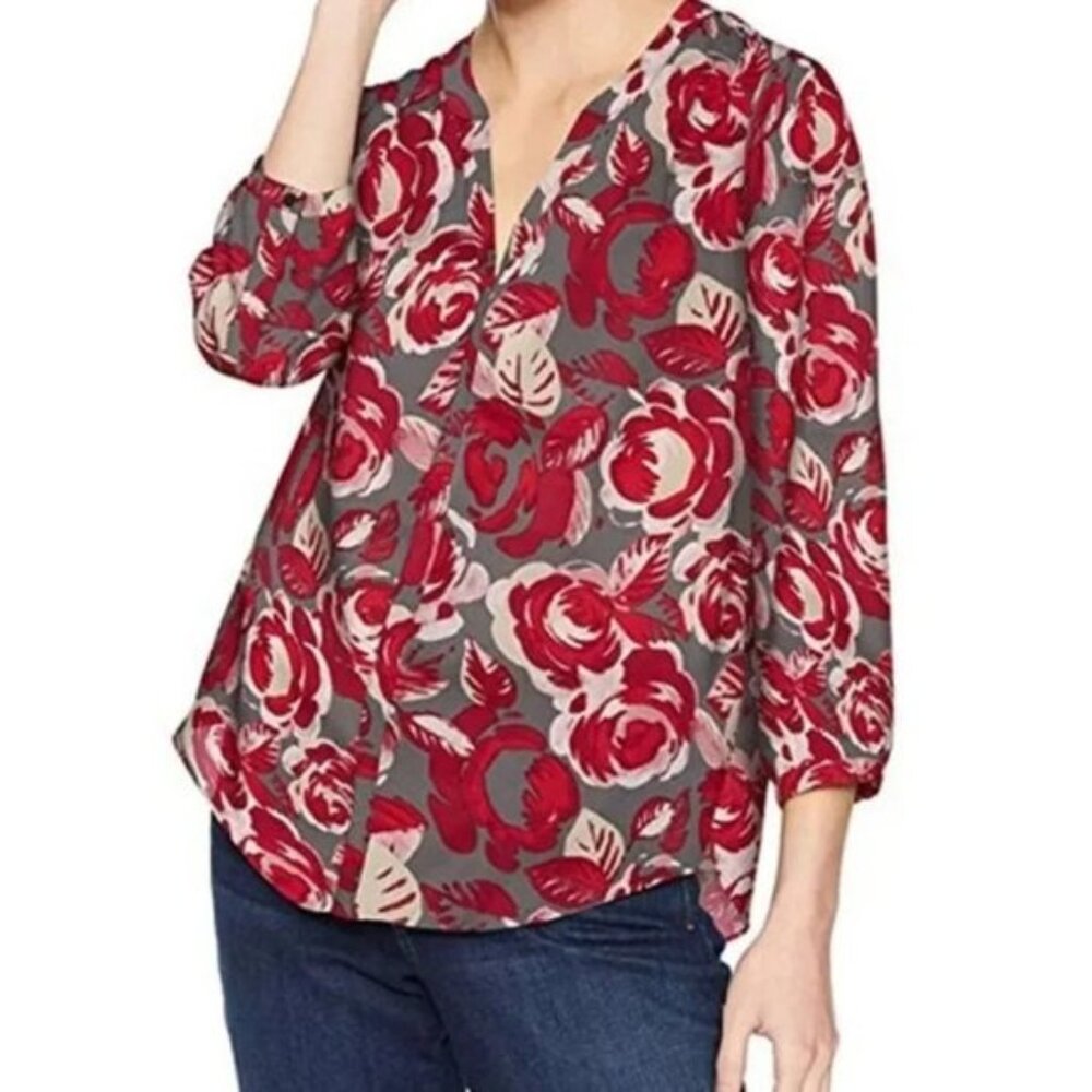 NYDJ Women's 3/4 Sleeve Floral Pintuck Blouse NWT Size S